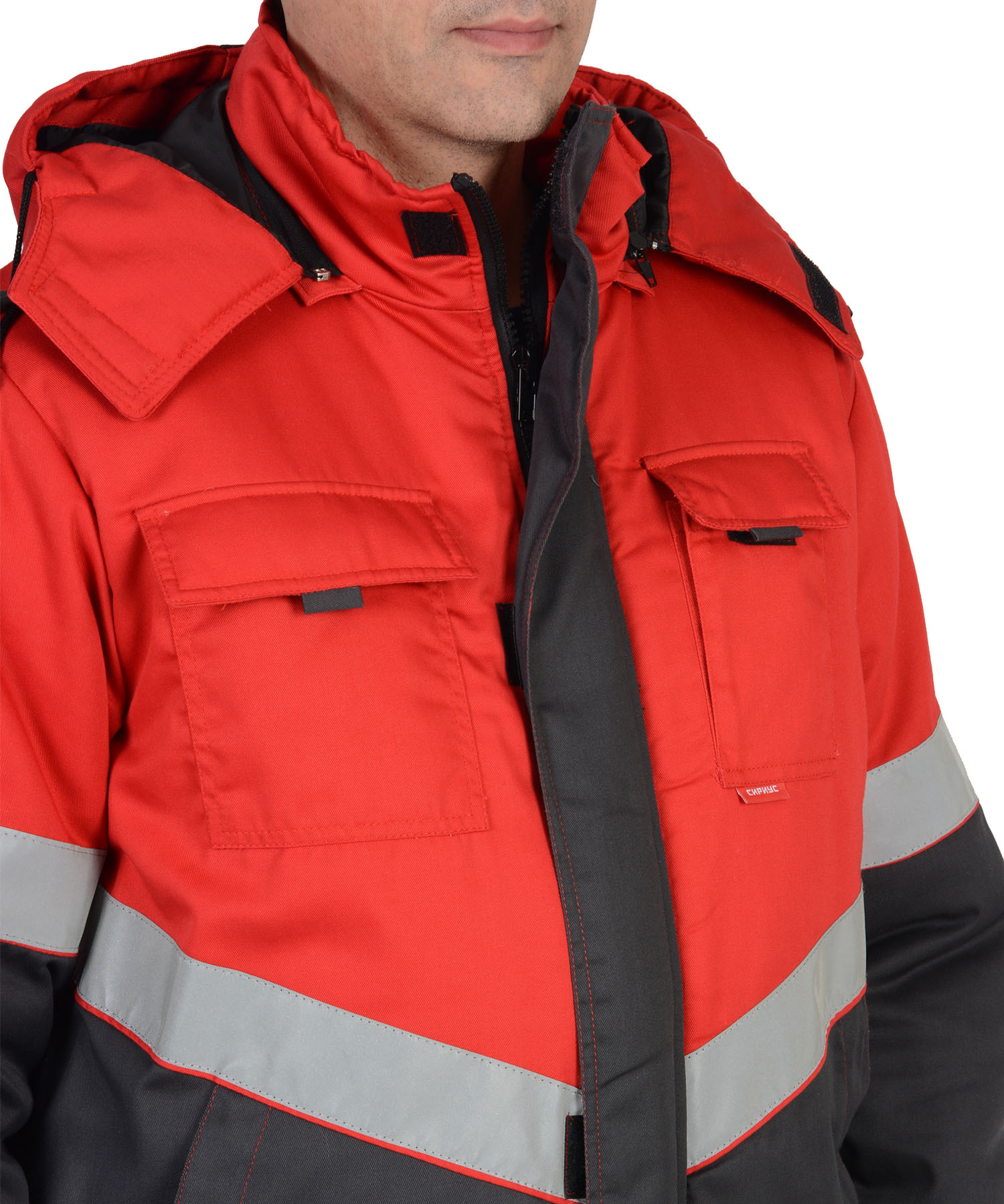 Костюм утепленный Навигатор куртка, п/к. т.серый, красный СОП спецодежда, купить по низкой цене в г.Екатеринбург 